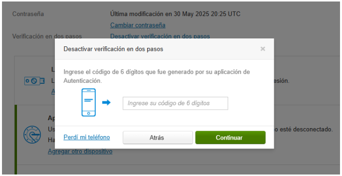 como desactivar la verificación en 2 pasos