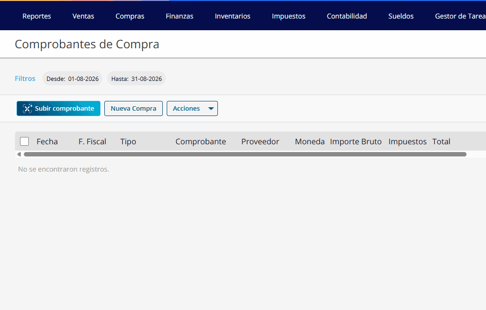 Cómo abrir el importador de comprobantes de compra con IA en Xubio