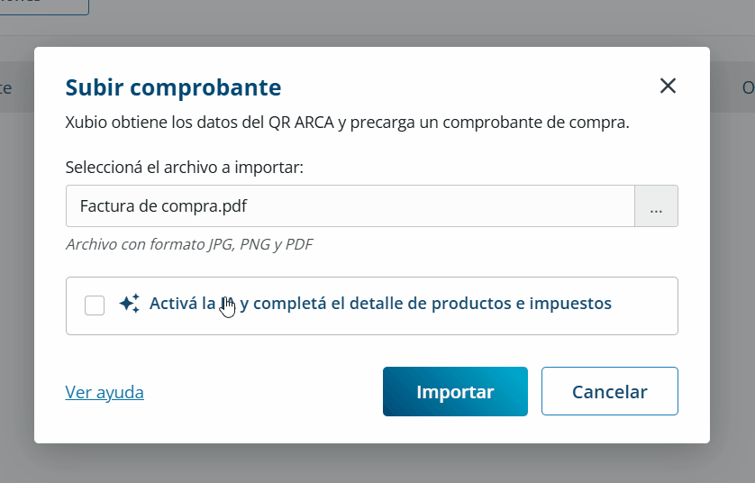 Activar la IA al subir un comprobante de compra en Xubio