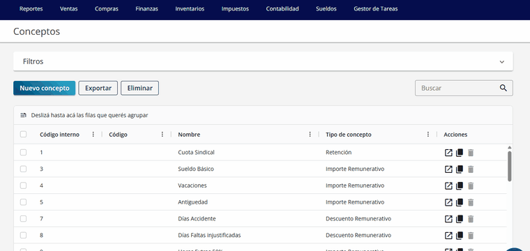 Crear y duplicar conceptos de liquidación en Xubio Sueldos
