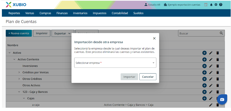 cómo importo un plan de cuentas