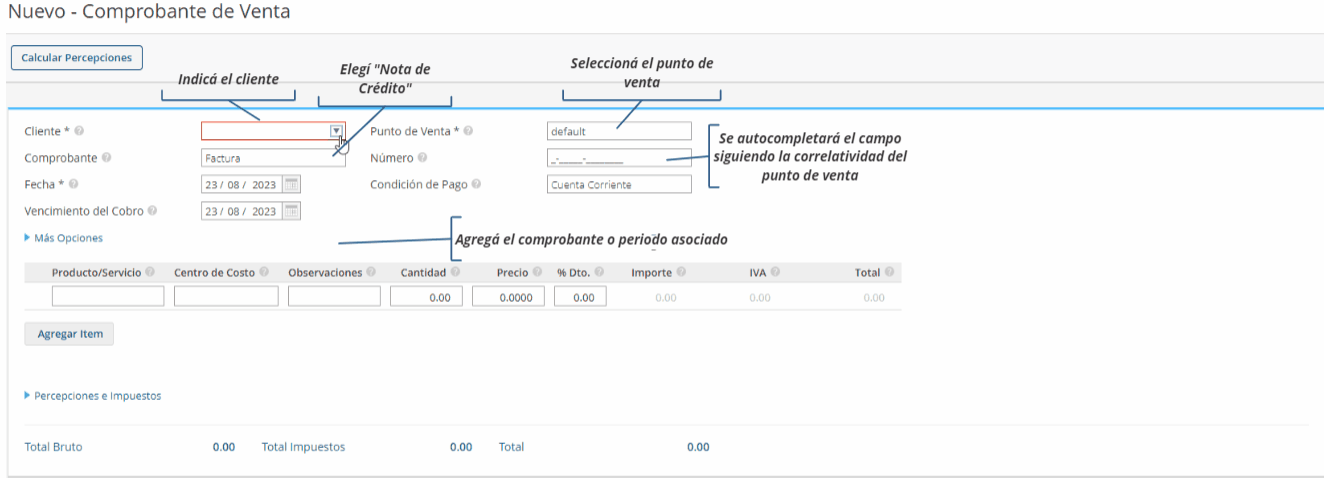 paso 2 para crar una nota de crédito de venta