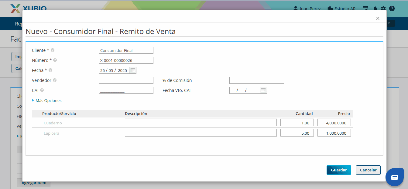 remito de venta xubio