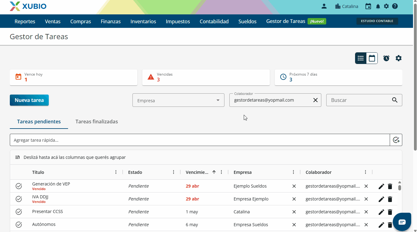 Filtros por colaborador, cliente y vista inteligente en el Gestor de Tareas
