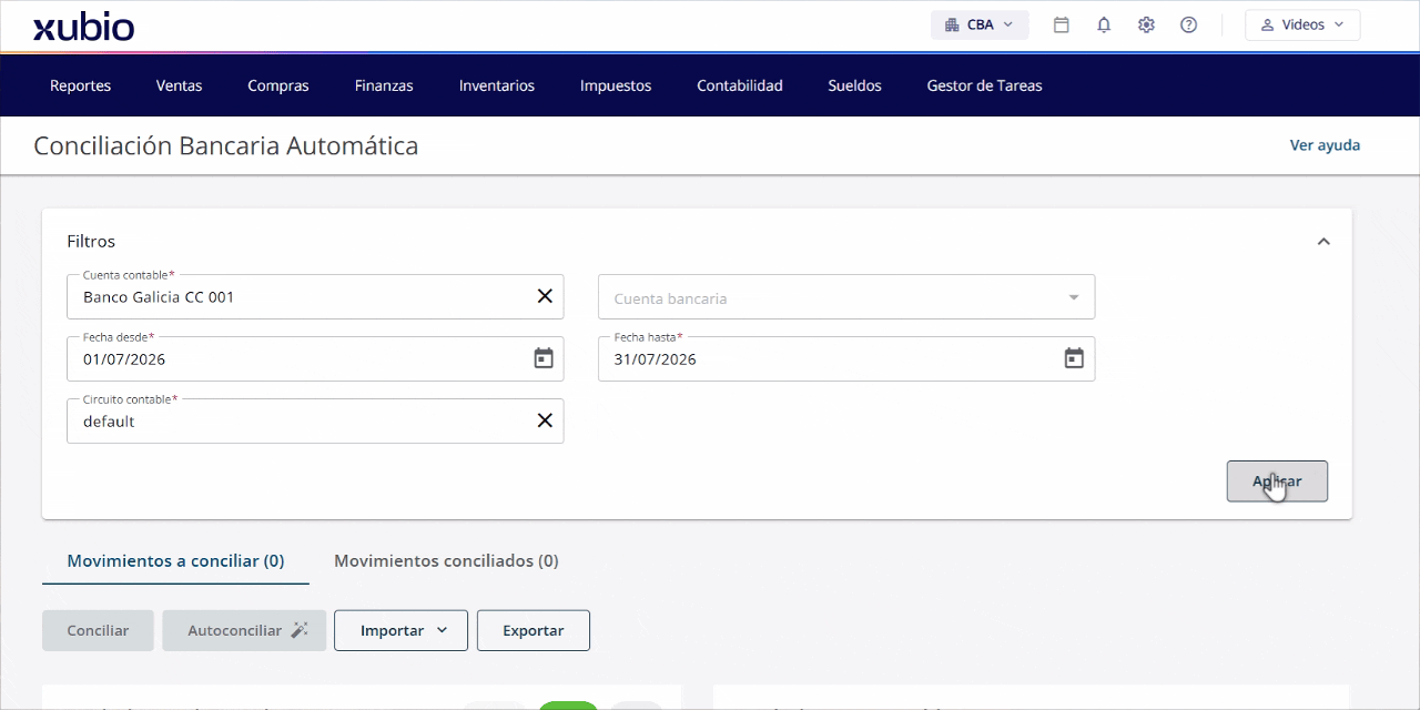 Importación de un extracto bancario en PDF desde Importar vía PDF en la Conciliación Bancaria Automática de Xubio, con la revisión de los movimientos antes de confirmar