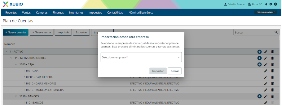 cómo importo un plan de cuentas de un cliente a otro en xubio