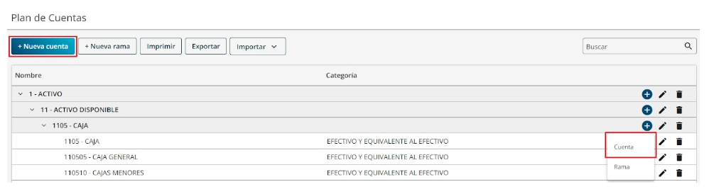 Cuenta contable cómo ingreso una nueva cuenta contable