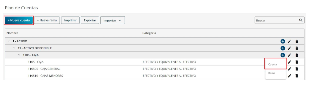 cómo ingreso una nueva cuenta contable