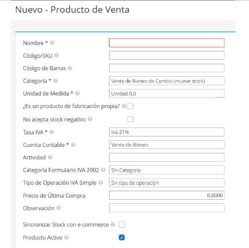 Producto de venta cómo ingresar un producto de venta a Xubio