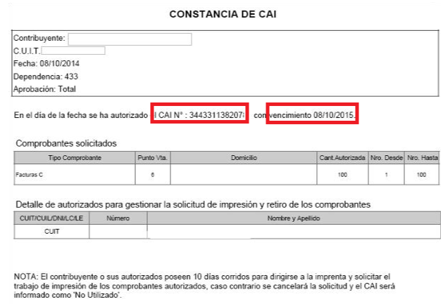 constancia de CAI